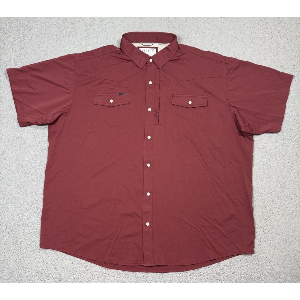 Poncho Shirt Mens 2XL Red Solid Short Sleeve Snap Front Stretch Western Outdoor